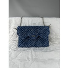 Relya Kadın Mavi Simli Makrome El Omuz Çantası En 23 cm Boy 17 cm Derinlik 1 cm