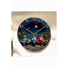 AA Shop Motor Renkli Baskı Desenli Sayılı Hediyelik Ahşap Sessiz Tablo Duvar Saati 702