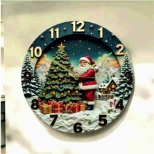 AA Shop Yılbaşı Ağaç Noel Renkli Baskı Desenli Sayılı Hediyelik Ahşap Sessiz Tablo Duvar Saati 666