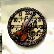 AA Shop Keman Müzik Renkli Baskı Desenli Sayılı Hediyelik Ahşap Sessiz Tablo Duvar Saati 730