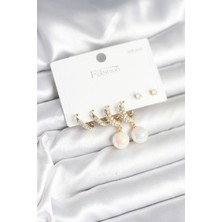 Zemira Home Pirinç Gold Renk Incili 925 Ayar Gümüş Çivi Kadın Küpe Seti