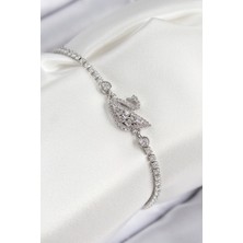 Zemira Home Pirinç Zirkon Taşlı Kuğu Model Gümüş Renk Kadın Bileklik