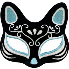 Pilelistore Siyah Renk Süet Kaplama Üzeri Gümüş Mavi Simli Kedi Maskesi 17X14 cm