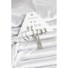 Zemira Home Gümüş Renk Pirinç 6 Çiftli Kadın Küpe Seti