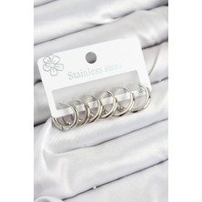 Zemira Home 316L Çelik Halka Model Gümüş Renk 3'lü Set Kadın Küpe