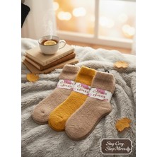 Neyşeligül Socks 3'lü Paket Yumuşacık Peluş Kadın Ev Çorabı - Sıcak Tutan Renkli Uyku Çorabı Seti