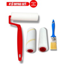Trend Ak Home 4’lü Boyacı Seti | 10 cm Rulo Sap + 10 cm Mikrofiber Rulo + 10 cm Kadife Rulo + No:1.5 Kestirme Fırçası