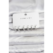 Zemira Home Pirinç Gümüş Renk Zirkon Taşlı Kadın Küpe Seti