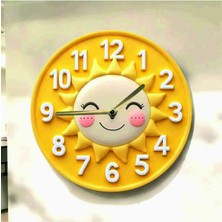 AA Shop Güneş Çocuk Renkli Baskı Desenli Sayılı Hediyelik Ahşap Sessiz Tablo Duvar Saati 622