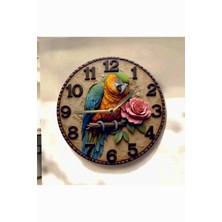 AA Shop Papağan Hayvan Renkli Baskı Desenli Sayılı Hediyelik Ahşap Sessiz Tablo Duvar Saati 628
