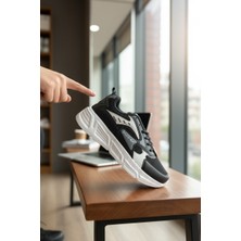 Enoch Erkek Spor ve Yürüyüş Ayakkabısı Tam Ortopedik Yüksek Tabanlı Siyah Beyaz Chunky Model