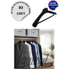 10 Adet Ev Tipi 48 cm Siyah Plastik Ceket Askısı Takım Elbise Askısı Kıyafet Askısı