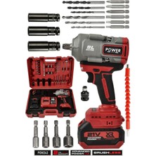 Power Black 21V Çift Akülü Şarjlı Pro Bijon Sökme 1100 Nm Torklu Somun Sıkma Sökme Kırmızı