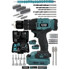 Power Black Profesyonel 21V Çift Akülü 13 mm Kömürlü Darbeli Şarjlı Matkap Akülü Vidalama