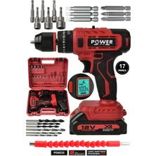 Power Black 17 Parça Dijital Göstergeli 2 Batarya 1 Şarj Cihazlı Matkap