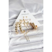 Zemira Home Gold Renk Pirinç 6 Çift Kadın Küpe Seti