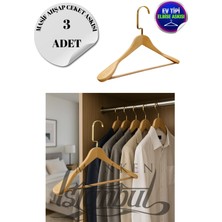 3 Adet Ev Tipi Masif Ahşap 44 cm Gold Kanca Ceket Askısı Takım Elbise Askısı Kıyafet Askısı