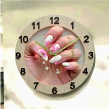 AA Shop Tırnak Güzellik Renkli Baskı Desenli Sayılı Hediyelik Ahşap Sessiz Tablo Duvar Saati 744