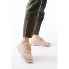 Sibel Gürel K-504 Bej Bağcıklı Desenli Günlük Spor Ayakkabı