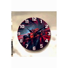 AA Shop F1 Araba Renkli Baskı Desenli Sayılı Hediyelik Ahşap Sessiz Tablo Duvar Saati 736