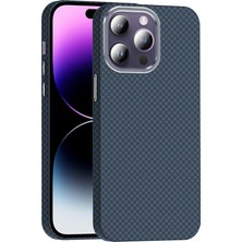 StilStoreTr iPhone 14 Pro Max Kılıf Magsafe Şarj Özellikli Karbon Fiber Görünümlü Stsr Gros Kapak - Lacivert