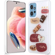 StilStoreTr Xiaomi Redmi Note 12 4g Kılıf Parlayan Sıvılı Simli Kabartma Figürlü Stsr Cevze Kapak-Beyaz