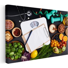 Tablofest Yatay Kanvas Tablo Tartı ve Besin Değerleri Konsepti Diyetisyen Tablosu Ev Ofis Duvar Dekoru