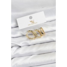 Zemira Home Pirinç Gold Renk Zirkon Taşlı Halka Yılan Model Ysx Trio Küpe Seti
