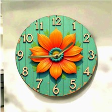 AA Shop Çiçek Bitki Renkli Baskı Desenli Sayılı Hediyelik Ahşap Sessiz Tablo Duvar Saati 735