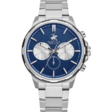 Beverly Hills Polo Club Erkek Kol Saati Gümüş Çelik Kordon Lacivert Kadran Seramik Safir Kaplamalı Cam 10 Atm 45 mm