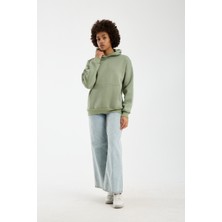 Sparrow Unisex Oversize Pamuklu Kanguru Cepli 3 Iplik Basic Kapüşonlu Sweatshirt Buz Yeşil - Xl