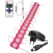 Powerr Led Aydınlatma 20 Adet 12 Volt 1,5 Watt Tek Lensli Pembe 3030 Smd LED Modül 12A Tek Renk Rf Dimmer 2A Priz Tipi Adaptör Set