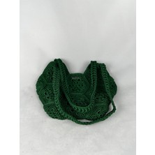 Relya Kadın Yeşil Makrome Örgü Motifli El Omuz Çantası En 28 cm Boy 20 cm Derinlik 1 cm