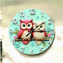 AA Shop Baykuş Çocuk Renkli Baskı Desenli Sayılı Hediyelik Ahşap Sessiz Tablo Duvar Saati 675