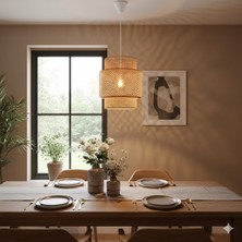 Panalı Dekoratif Doğal Rattan Sarkıt Avize  (35X40 Cm)