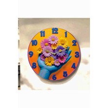 AA Shop Çiçek Bitki Renkli Baskı Desenli Sayılı Hediyelik Ahşap Sessiz Tablo Duvar Saati 601