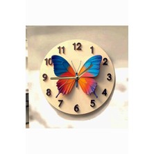 AA Shop Kelebek Renkli Baskı Desenli Sayılı Hediyelik Ahşap Sessiz Tablo Duvar Saati 606