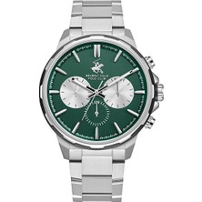 Beverly Hills Polo Club Erkek Kol Saati Gümüş Çelik Kordon Yeşil Gümüş Kadran Multifonksiyon 10 Atm 42 mm