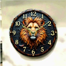 AA Shop Aslan Hayvan Renkli Baskı Desenli Sayılı Hediyelik Ahşap Sessiz Tablo Duvar Saati 635