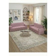 KUTLALE Jakarlı Osmanlı Desen 3+3 Koltuk, Kanepe, Çekyat Örtüsü, Etekli, Streç, Esnek, Lastikli, Koltuk Kılıfı 33 Takımı