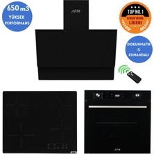 Afm Tech Rovigo Vitroseramik Elektrikli Turbolu Siyah  Ankastre Set ( V6-04 + FM7700 +FM3400 )