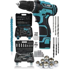 Power Black Korumalı Çelik ŞANZUMAN2AKÜLÜ Matkap 132 Pcs Crv Çeliği Profesyonel Parlak Lokma Takımı Hediyeli