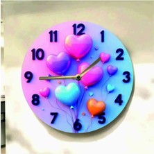 AA Shop Kalp Sevgili Renkli Baskı Desenli Sayılı Hediyelik Ahşap Sessiz Tablo Duvar Saati 659