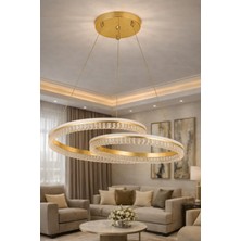 Ünal Aydınlatma Tomris Gold LED Kristal Sarkıt Avize – Modern Halka Tasarım, Salon & Oturma Odası