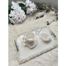 Epoksi Tepsi Dikdörtgen Full Inci Damat Tepsi Seti 4 Parça Gümüş