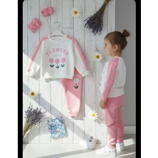 Kız Çocuk Çiçek Nakışlı Sweatshirt ve Eşofman Takım  Içi Şardonlu