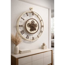 MetaQuartz Aksesuar Masif-Ekru Dönence Serisi - Çarklar Dönmektedir - Çarklı Metal Duvar Saati