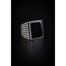 Encili Silver 925 Ayar Gümüş Özel Tasarım Dikdörtgen Taşlı Erkek Yüzük
