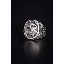 Encili Silver 925 Ayar Gümüş Özel Tasarım Kartal Figürlü Erkek Yüzük
