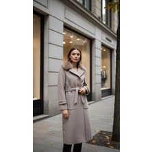 Esin Giyim Aurora Kürk Yakalı Kaşe Kaban